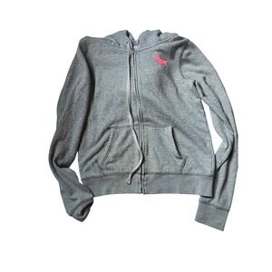 PINK by Victoria's Secret Gray Zip Up Hoodie Dog Logo Love Pink Size M